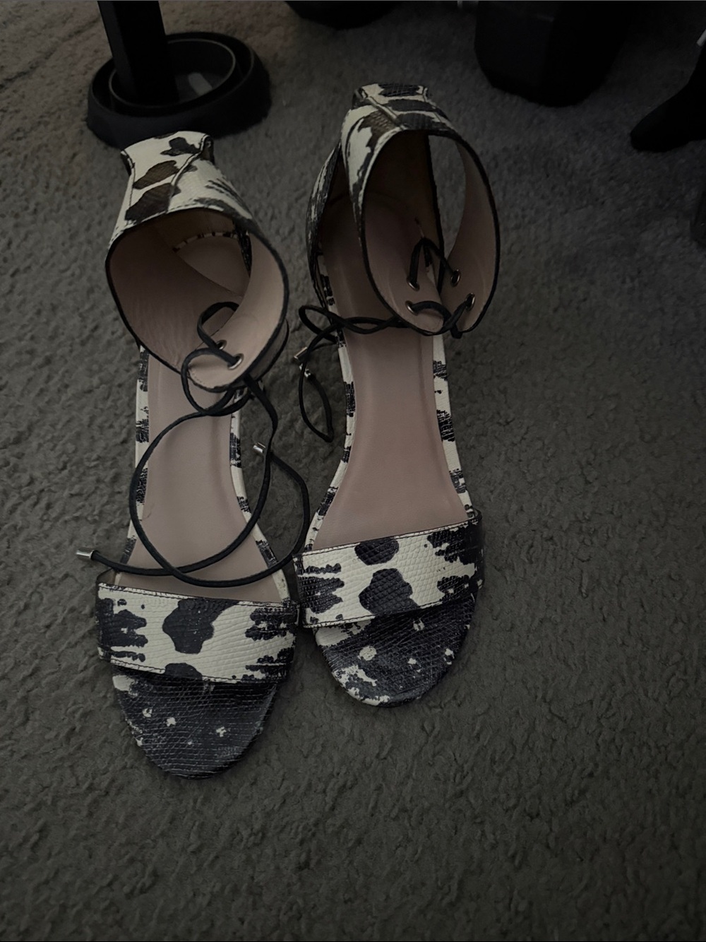 Zimmermann Black & White Ankle-Tie Open-Toe Heels